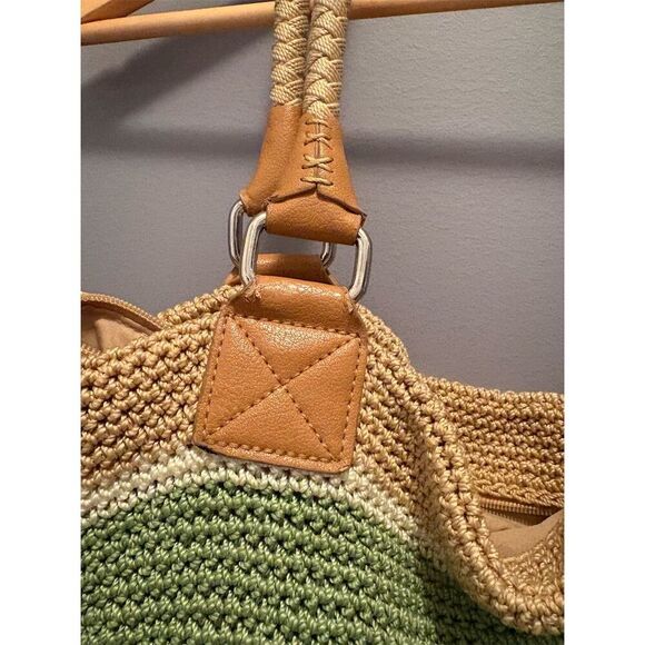 The Sak Women's Green Tan Crochet Shoulder Bag Tote - Picture 3 of 11
